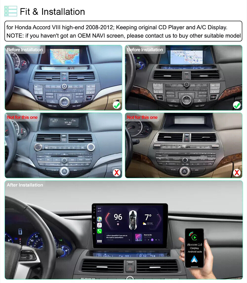 10.1" FOR 2008-2013 Honda Accord 8 Android 14 CarPlay Car Stereo Radio GPS Navi
