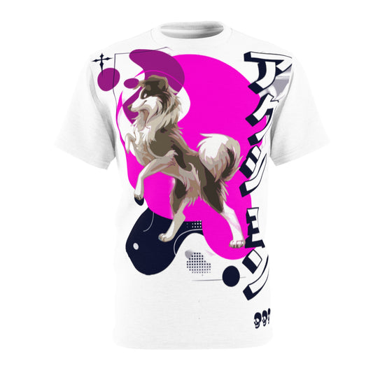 Trendy Graphic Tee with Wolf Design - Unisex Cut & Sew Shirt