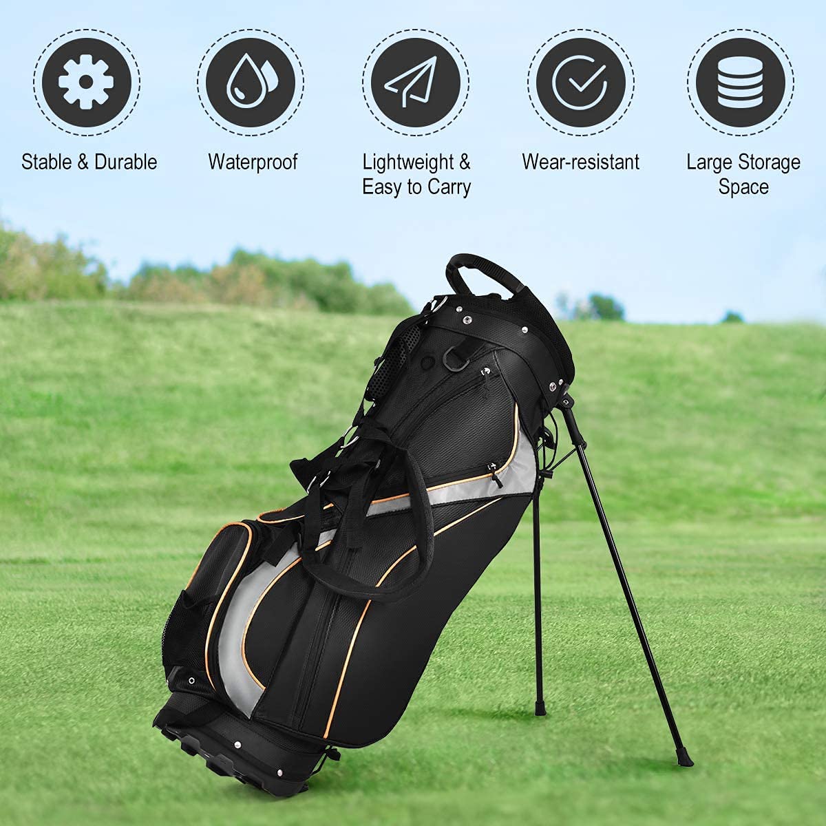 Mayjooy Golf Stand Bag, Portable Golf Bag w/8 Way Dividers, Organized Easy-Storage Stand Bag w/Durable Fabric,Black