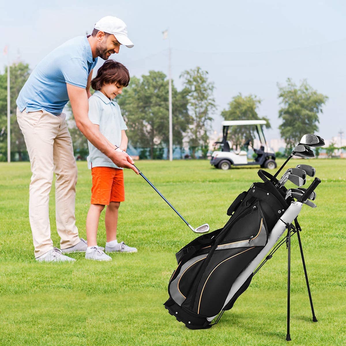 Mayjooy Golf Stand Bag, Portable Golf Bag w/8 Way Dividers, Organized Easy-Storage Stand Bag w/Durable Fabric,Black